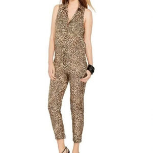 LAUREN RALPH LAUREN LEOPARD PRINT SLEEVELESS DRAWSTRING WAIST JUMPSUIT SIZE 4